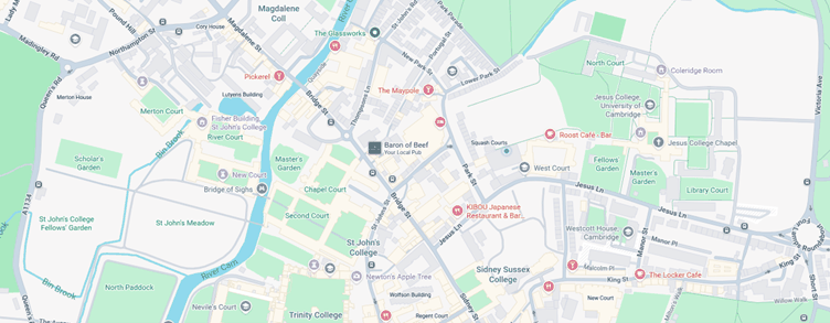 Route map: Jesus College to Northampton Street